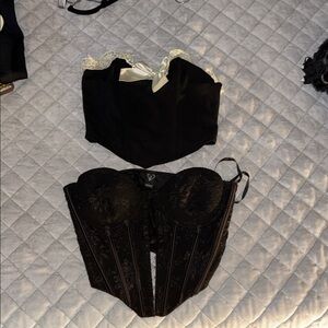 Windsor Black Lace Bustier Crop Tops Set